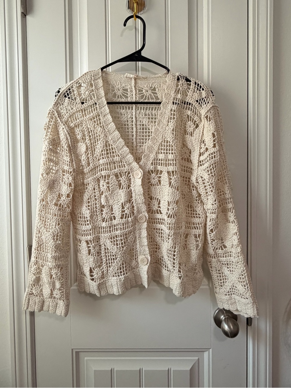 Solitaire Cream Open-Knit Button Cardigan